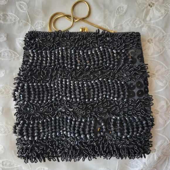 Walborg Richere Black Beaded Purse ~ Vintage ~ 1960s ~ Exquisite! ~ Loose Beads - Picture 5 of 16
